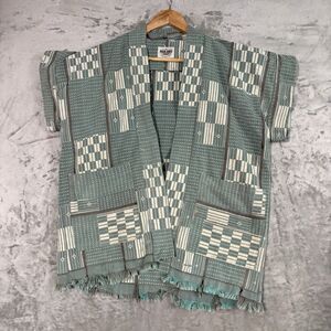 The Highlands Foundry Patchwork Kimono Jacket OOAK Green Geometric Boho Hanten